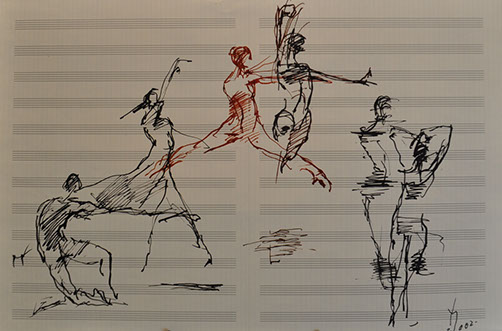 Milan Med's With Skipping-rope 39 x 50 Pastel for sale at the Milan Art Gallery in Downtown Fort Worth Texas