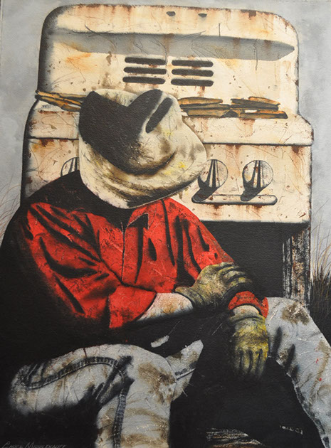 Chuck Middlekauff's Good 'ol Home Boy 40 x 30 oil painting for sale at the Milan Art Gallery in Downtown Fort Worth Texas